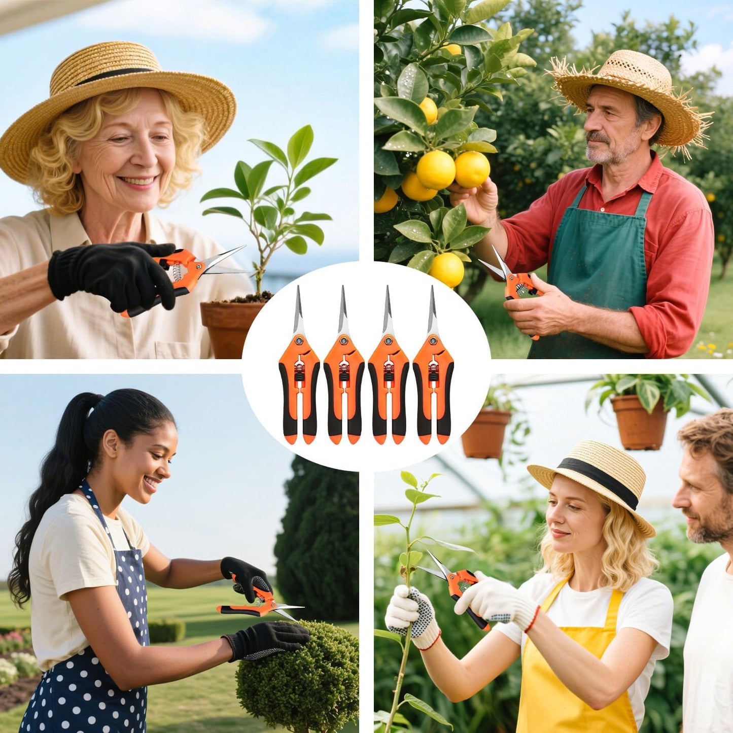 EWPJDK 4 Pack Garden Shears, Stainless Steel Shears Gardening Tools, Scissors, Garden Clippers, Pruning Shears for Gardening Shears & Scissors (Orange Green)