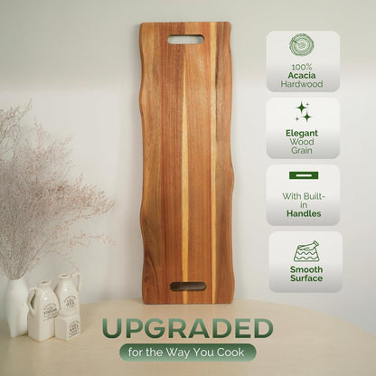Howizz Acacia Wood Large Cutting Board, Thick End Grain Solid Wood Butcher Block For Kitchen, Non Toxic Pre-Oiled Carving Tray w/Juice Grooves and Easy Grip Handle, 20"x15"x1" (Gift-Ready Box)