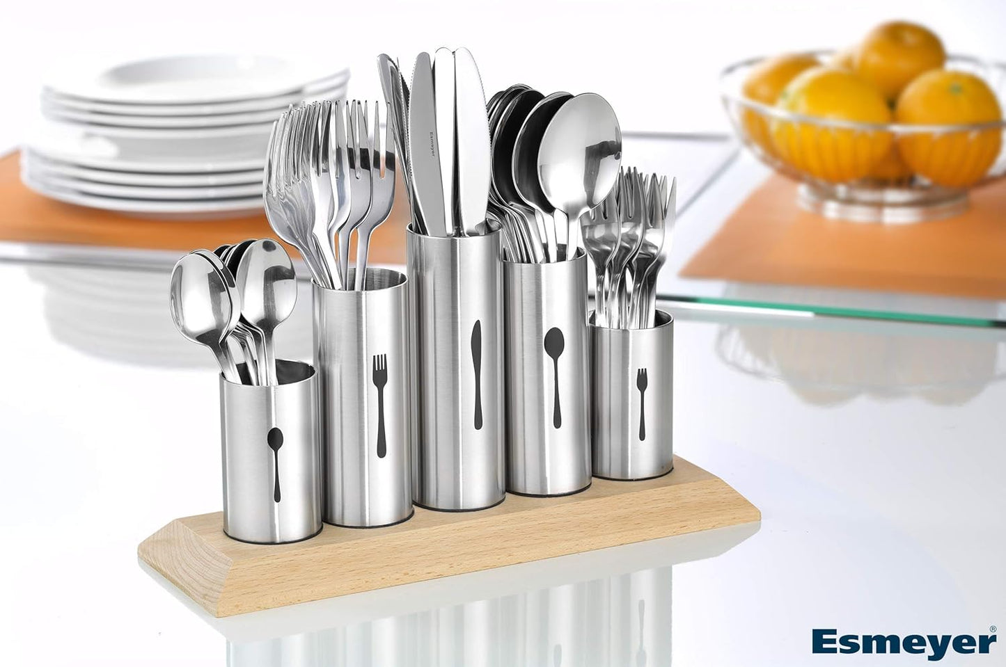 Esmeyer Cutlery Holder Stainless Steel, Wood, stainlesssteel, 1-Pack