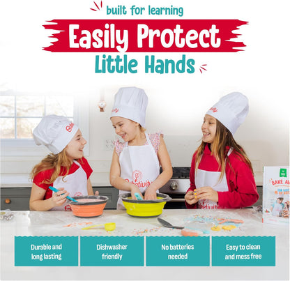 Baketivity Kid Safe Plastic Knives for Real Cooking with Cutting Board, Peeler for Kitchen - Knife Set with Blunt Tip, Dishwasher Safe, BPA Free Kids Knives for Cutting