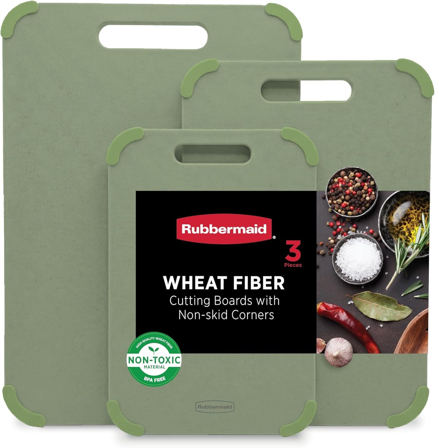 Rubbermaid 3pc Reversible Wheat Fiber Cutting Board Set | BPA Free Cutting Boards for Kitchen – Dishwasher Safe, Non-Slip Corners & Lightweight | Large Cutting Board for Meat, Veggies & Fruits