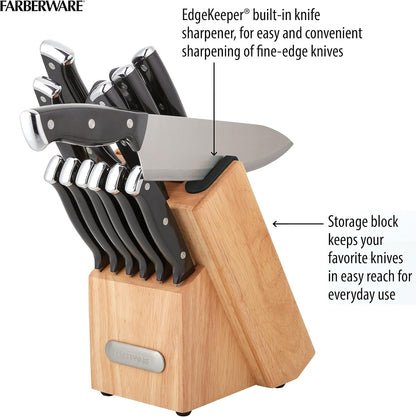 Farberware Edgekeeper Triple Riveted Knife Block Set with Built in Sharpener, 14-Piece, White