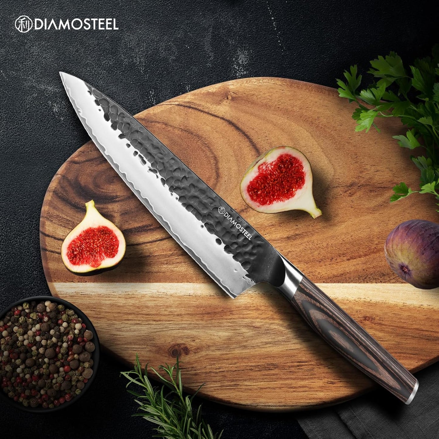 Santoku Knife - 7-Inch Professional Kitchen Knife - Hammered Black Oxide Blade Japanese 9CR18MOV High Carbon Stainless Steel Sharp Chef Knife - Ergonomic Pakkawood Handle with Present Box