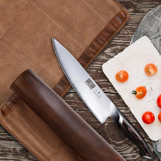 ELIZO Leather Knife Roll Bag Professional Chef Knife Case, Durable Knife Sheath Holder, Cooks & Culinary Tools Carrying Storage, Portable Knife Wrap - 4 Slots