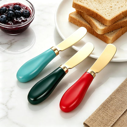 6PCS Gold Butter Spreader Knives, Stainless Steel Butter Knife with Porcelain Handle, Kitchen Tool for Cheese, Jam