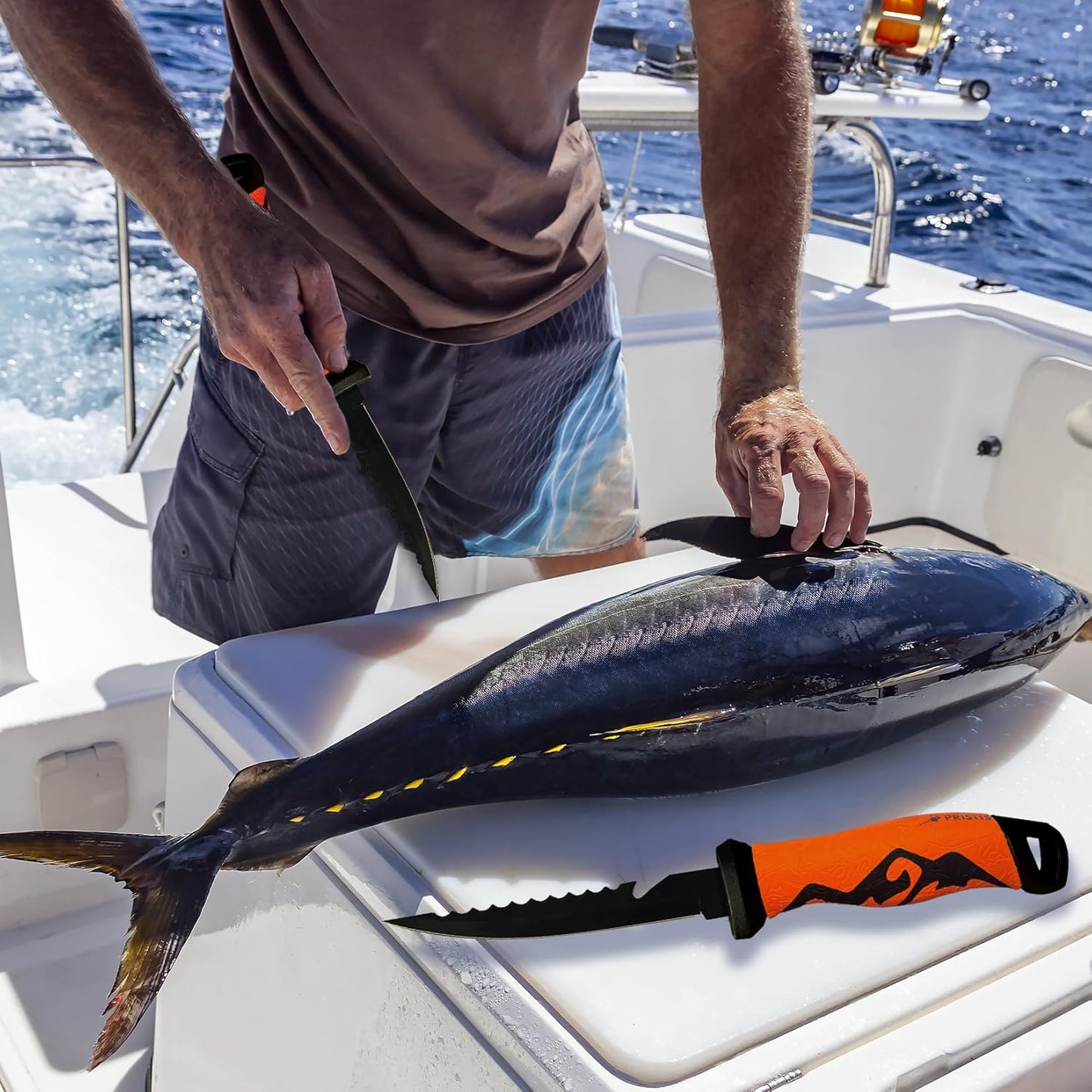 Pristis 9'' Fillet Knife for Fish, Stainless Steel Teflon Coated Blade with Non-Slip Grip Handle, Filet Knife Tackle with Protective Sheath and Sharpener for Fishing Boning Meat Cutting Kitchen