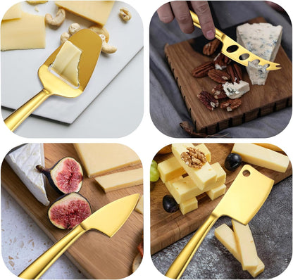 Copper Cheese Knives Set 7 Pieces Stainless Steel Kitchenware Utensils Gadgets 7 Pieces Cheese Knife,Cheese Spreader,Cheese Forks,Cheese Slicer,Cheese Cutter,Butter Knife