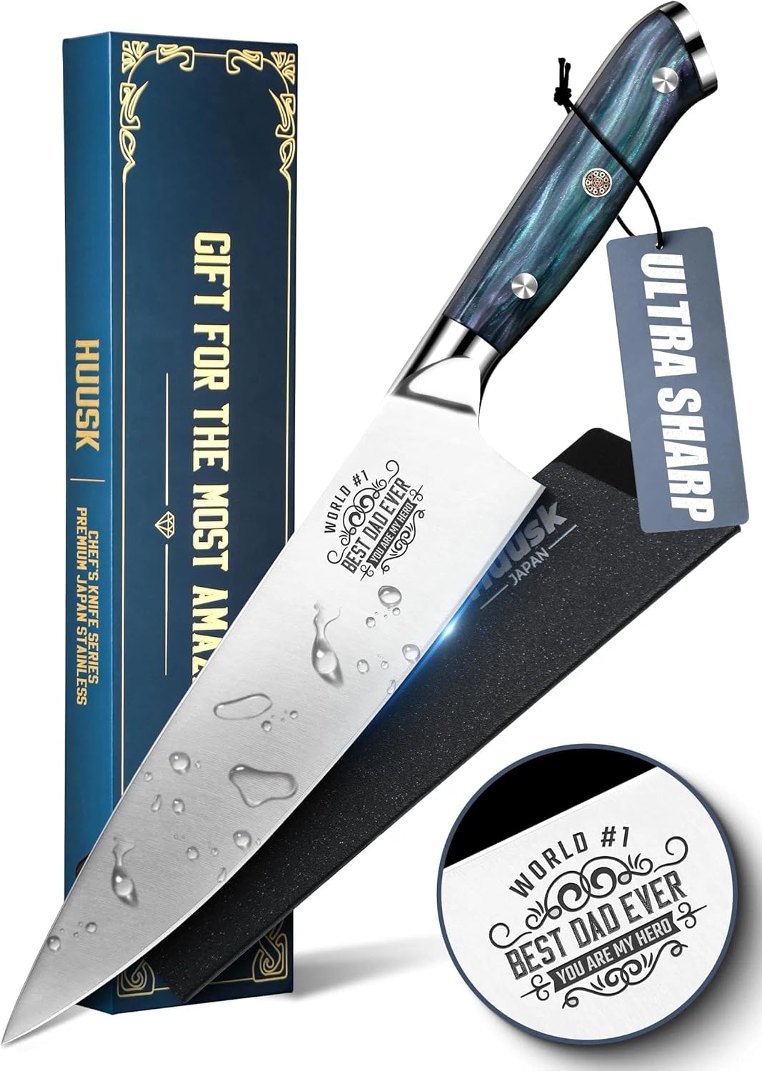 Huusk Serrated Bread Knife 8", Stainless Sourdough Bread Knife with Resin Handle & Cover for Homemade Breads Slicing, Hand Sharpened Breads Cutting Knives for Cake, Bagels, Baguettes, Gift Box