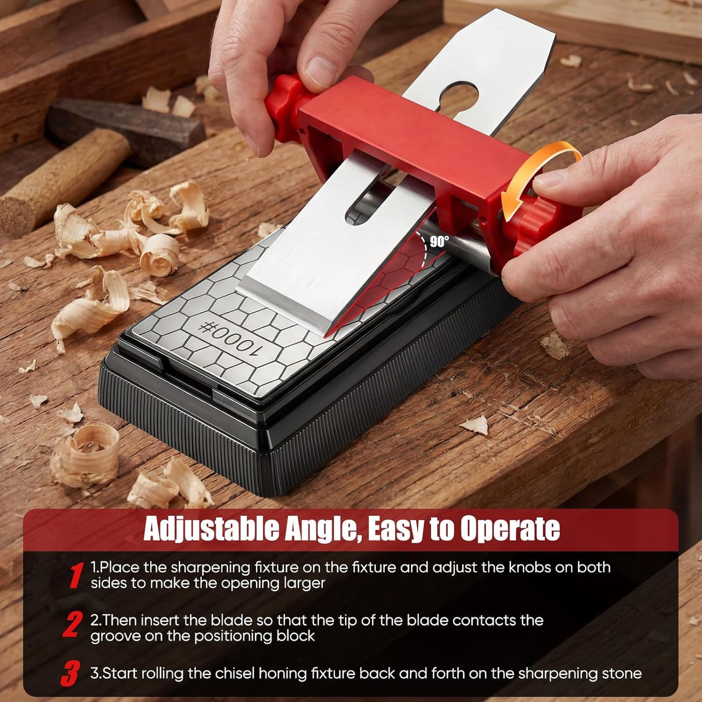 Precision Chisel Sharpening Jig & Guide, with Angle Fixture & Gauge (10-45) Sharpener for Wood Chisels and Plane Blades up to 2.8" Width