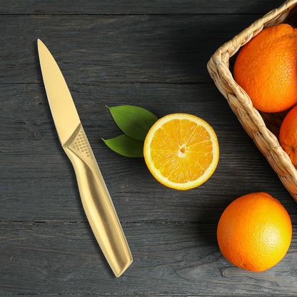 Snailhouse Paring Knives, 4 Inches Stainless Steel Sharp Kitchen Small Fruit Vegetable Knife with Ergonomic Handle for Chefs, Cooks, Gold