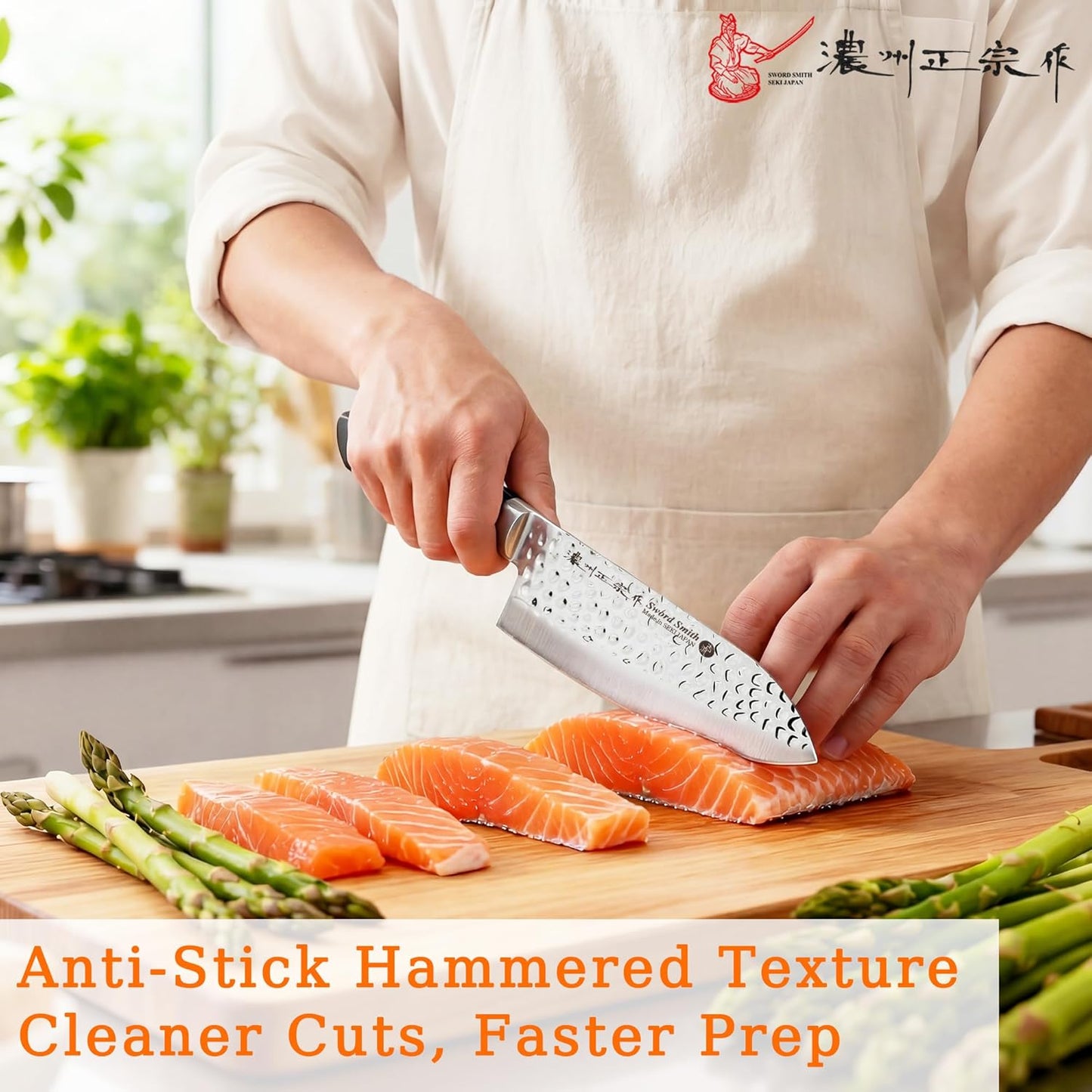 8 Inch Japanese Chef Knife, Made in Japan, Full Tang High Carbon Molybdenum Stainless Steel Gyuto Knife with Hammered Finish for Rock Chopping Meat, Fish and Vegetables