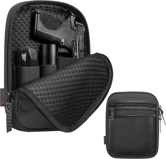 FINPAC Concealed Carry Gun Pouch, Soft Pistol Case Fanny Pack Waist Belt Firearm Bag with Holster for Handgun, Air Gun, Men, Women (Black)
