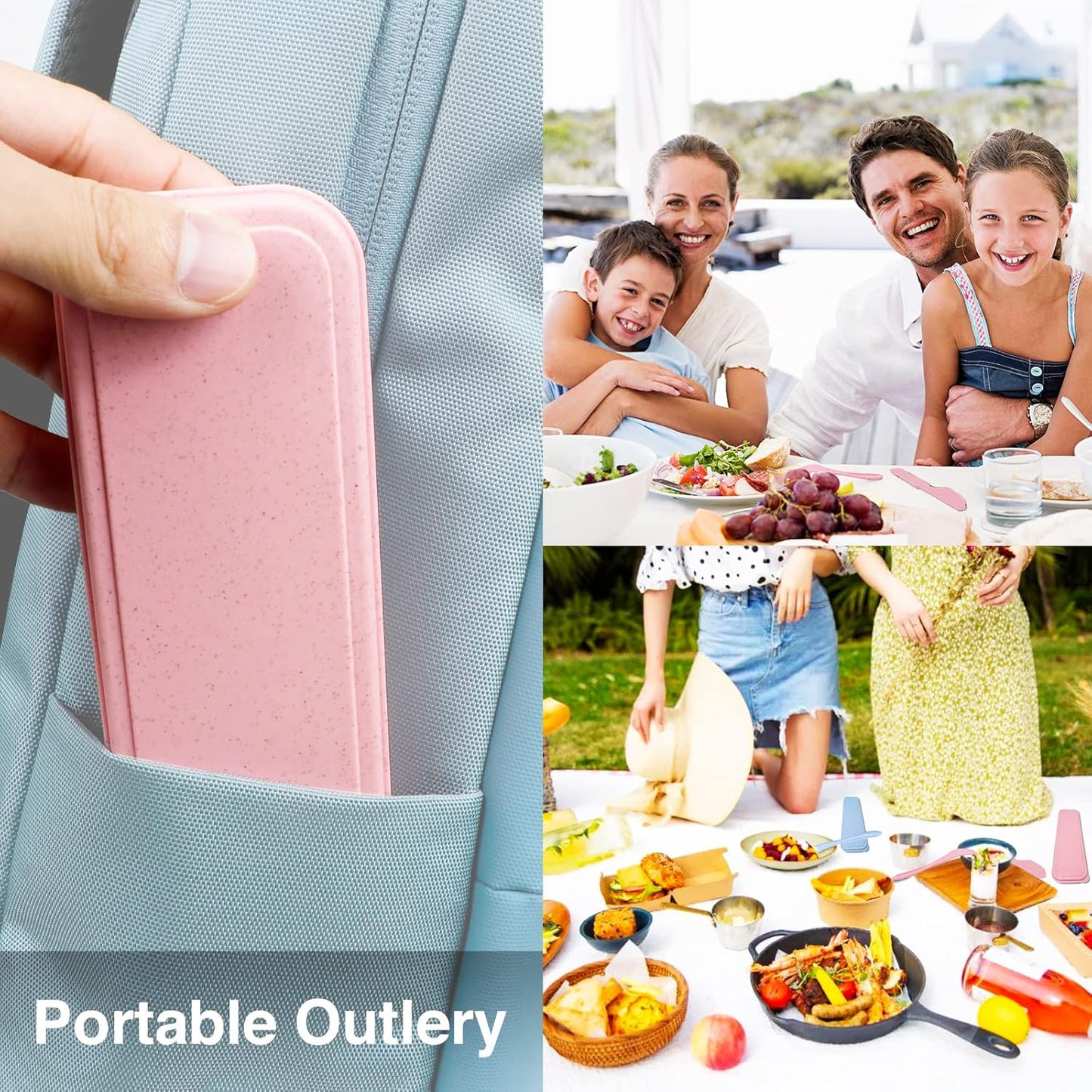 YDYTOP Reusable Travel Utensils Set with Case, Pink Wheat Straw Portable Knife Fork Spoons Tableware, Eco-Friendly BPA Free Cutlery for Kids and Adults as Travel Picnic Camping Utensils