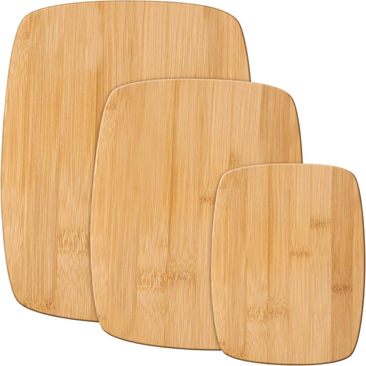 Bamboo Cutting Boards for Kitchen - Set of 3 Wood Cutting Boards with Handle, Large Medium Small Chopping Boards for Meat Vegetables Fruit Cheese Bread, Knife Friendly Serving Tray, Natural by Bambüsi