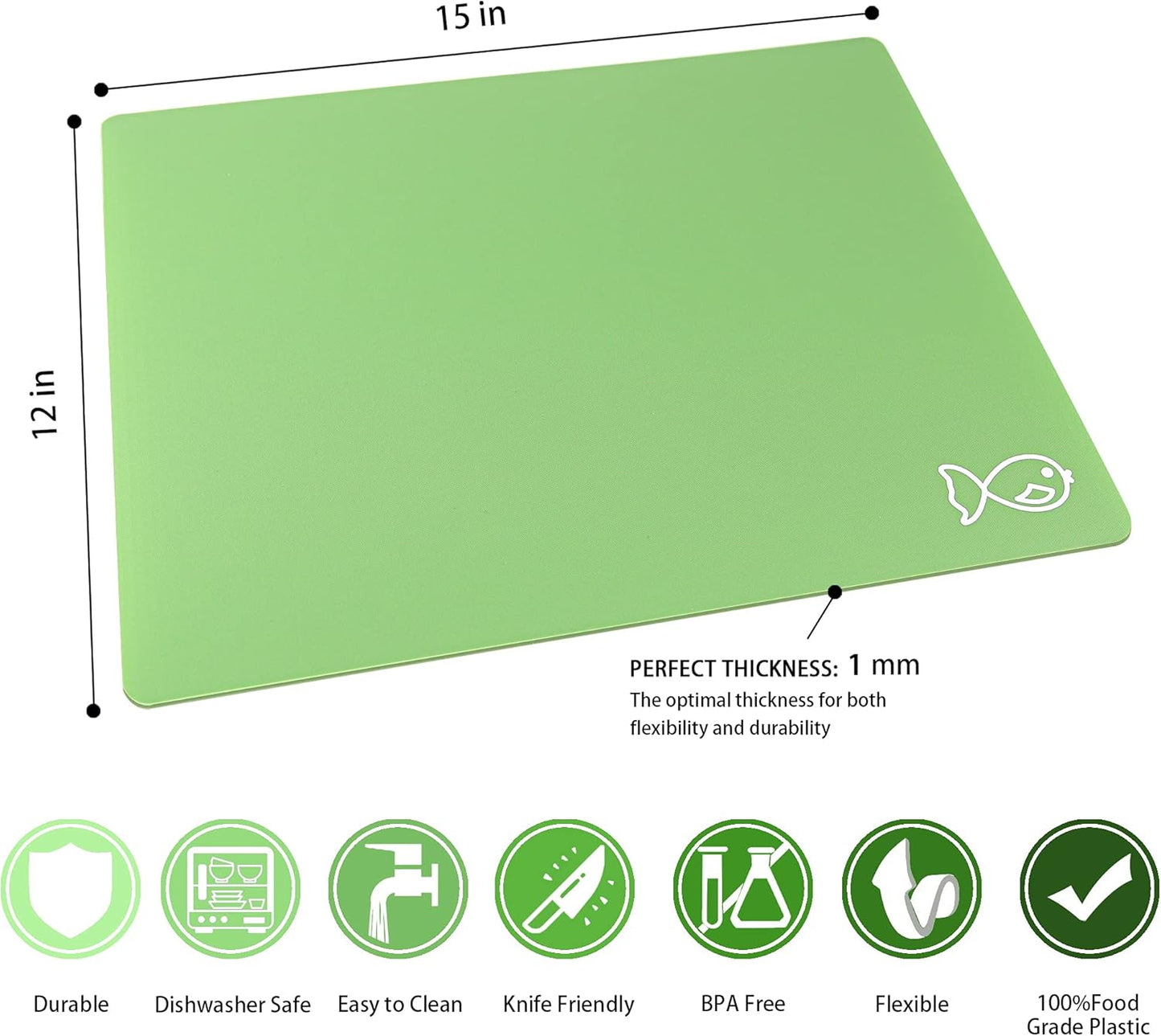ZVP Plastic Cutting Boards for Kitchen, Flexible Cutting Mats, Colorful Chopping Boards with Food Icon, Non-Slip, Non Porous, BPA Free, Dishwasher Safe Rainbow