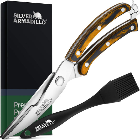 Heavy Duty Stainless Steel Poultry Shears For Bone, Chicken, Meat, Fish, Seafood, Vegetables. Premium Spring Loaded Food Scissors. All metal Kitchen Shears.