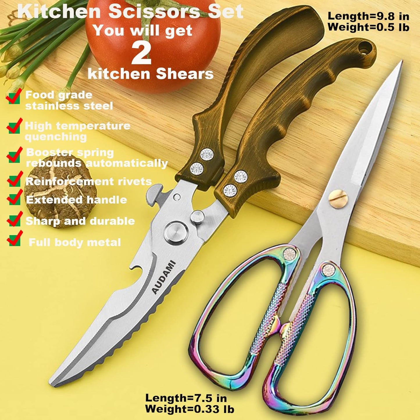 Kitchen scissors 2 Pack,Poultry Shears Heavy Duty Professional Stainless Steel Kitchen Shears,Utility Scissors Food Scissors for Turkey, Meat,Bone,Fish,Chicken,Vegetables,Herbs,BBQ