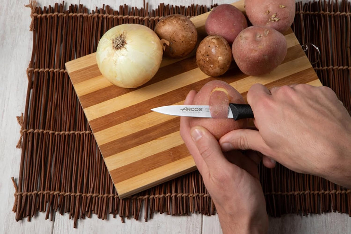 Arcos Set 3 pieces Paring Knife 3 Inch. 3 Paring Knives of Stainless Steel and Ergonomic Polypropylene Handle for Cutting Fruits, Vegetables and Tubers.. Series Nova. Color Black