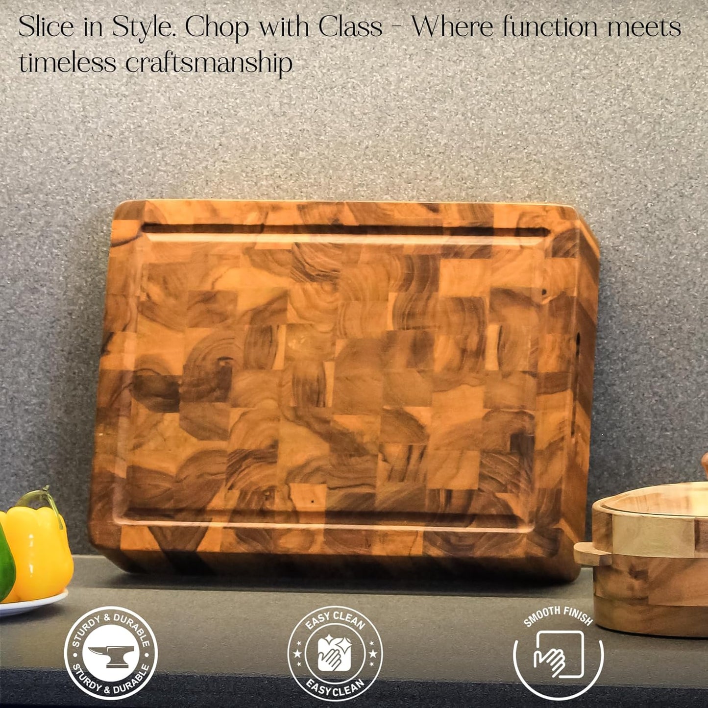Extra Thick End Grain Wood Cutting Board – Heavy-Duty Butcher Block for Kitchen & Restaurants, 4-Inch Chopping Board with Juice Groove, christmas,new year, thanksgiving
