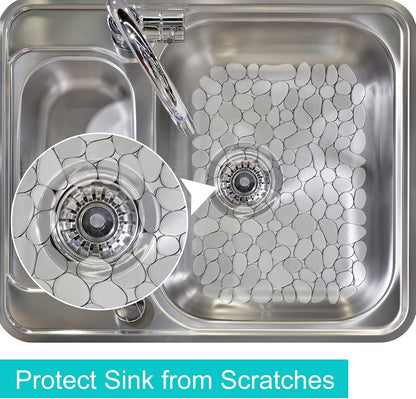 Coopay Kitchen Sink Mat Pebble Protect Mat PVC Eco-friendly Adjustable Stainless steel/ Porcelain Dish Drying Pad Protector for Bottom of Kitchen Sink, 15.8 x 11.8 inches (2 Pack, Black and Gray)
