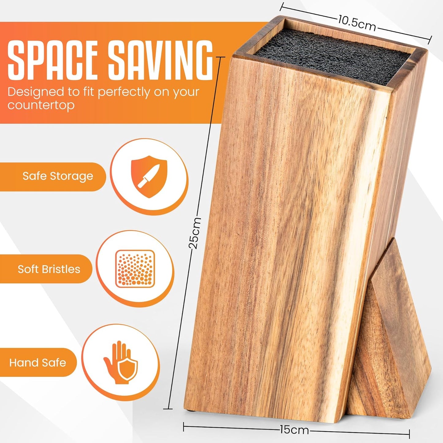 Universal Knife Block With Plastic Bristles Acacia Wood Regular Golden to medium brown Space Saver