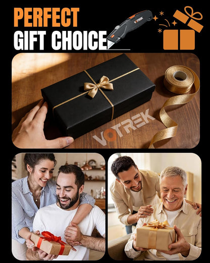 VOTREK® Box Cutter Retractable| Metal Utility Knife Set【Built-In Storage】 Tool-Free Quick Blade Change| Safety Lock| Extra 10 Sharp SK5 Blades| 2-Pack Heavy Duty Razor Knife for Cardboard & Plastic