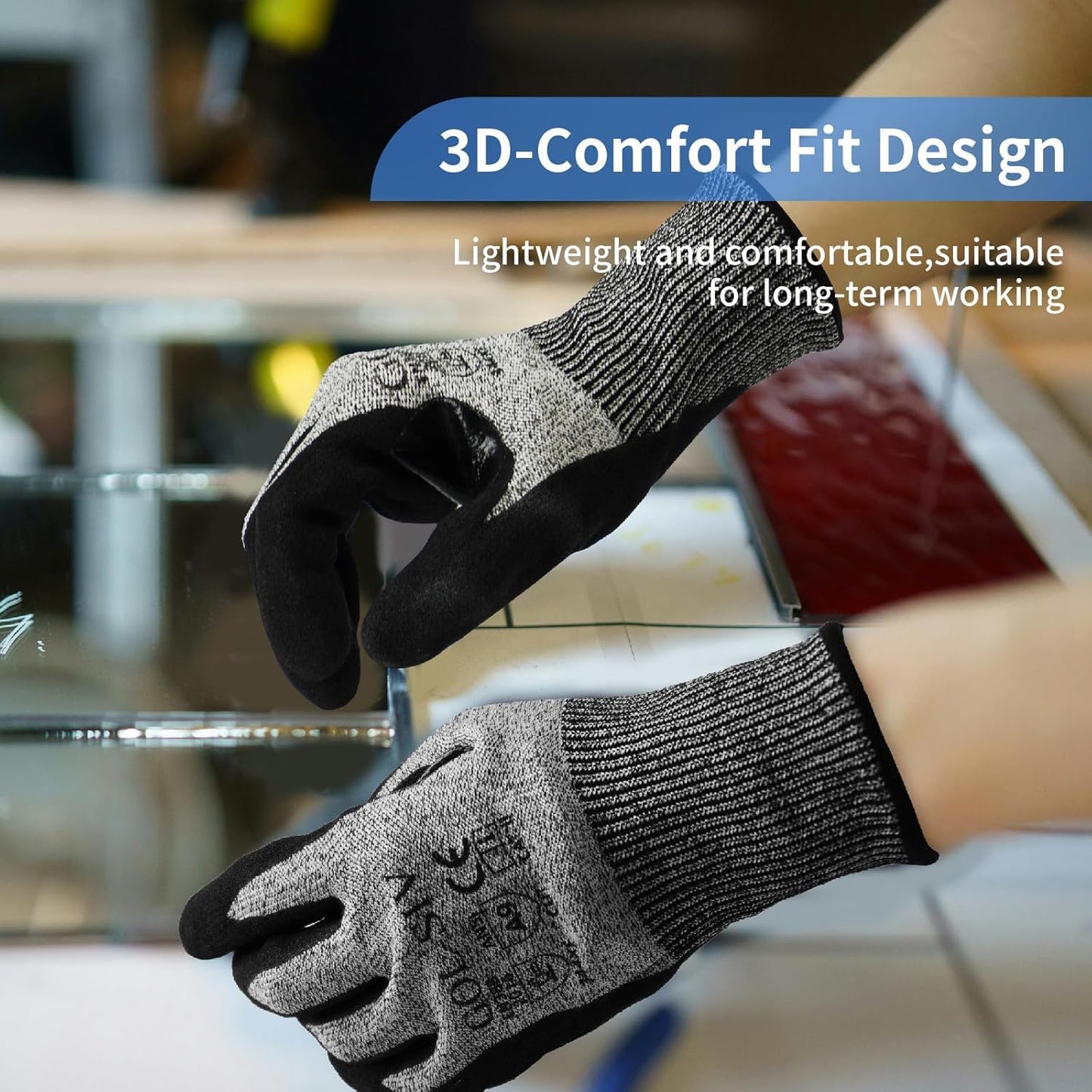ANSI A9 Cut Resistant Gloves,Cut Resistant Work Gloves,Cut Proof Gloves Nitrile Coated For Metal Fabrication,Woodworking, Construction,Touch Screen,Large