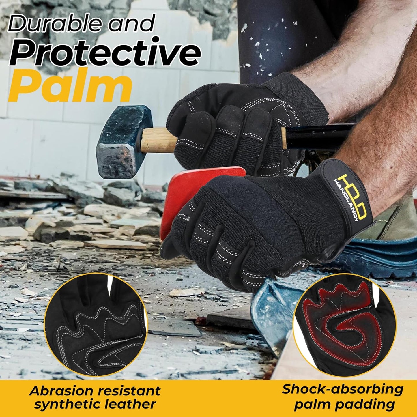 HANDLANDY Work Gloves for Men & Women, Utility Mechanic Working Gloves Touch Screen, Flexible Gardening Gloves for Yard