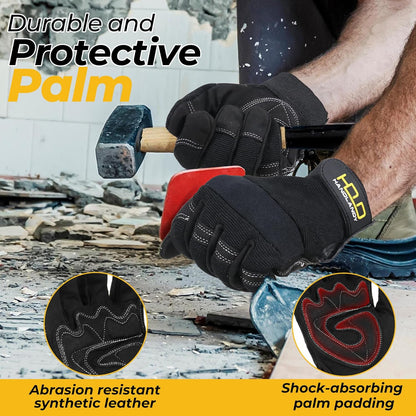 HANDLANDY Work Gloves for Men & Women, Utility Mechanic Working Gloves Touch Screen, Flexible Gardening Gloves for Yard