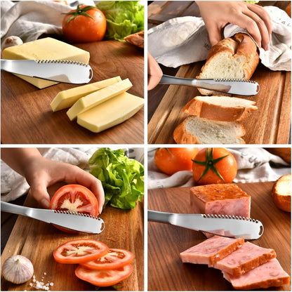 3-in-1 Stainless Steel Butter Knife for Cold & Hard Butter – Butter Spreader, Curler & Slicer with Crescent Hole