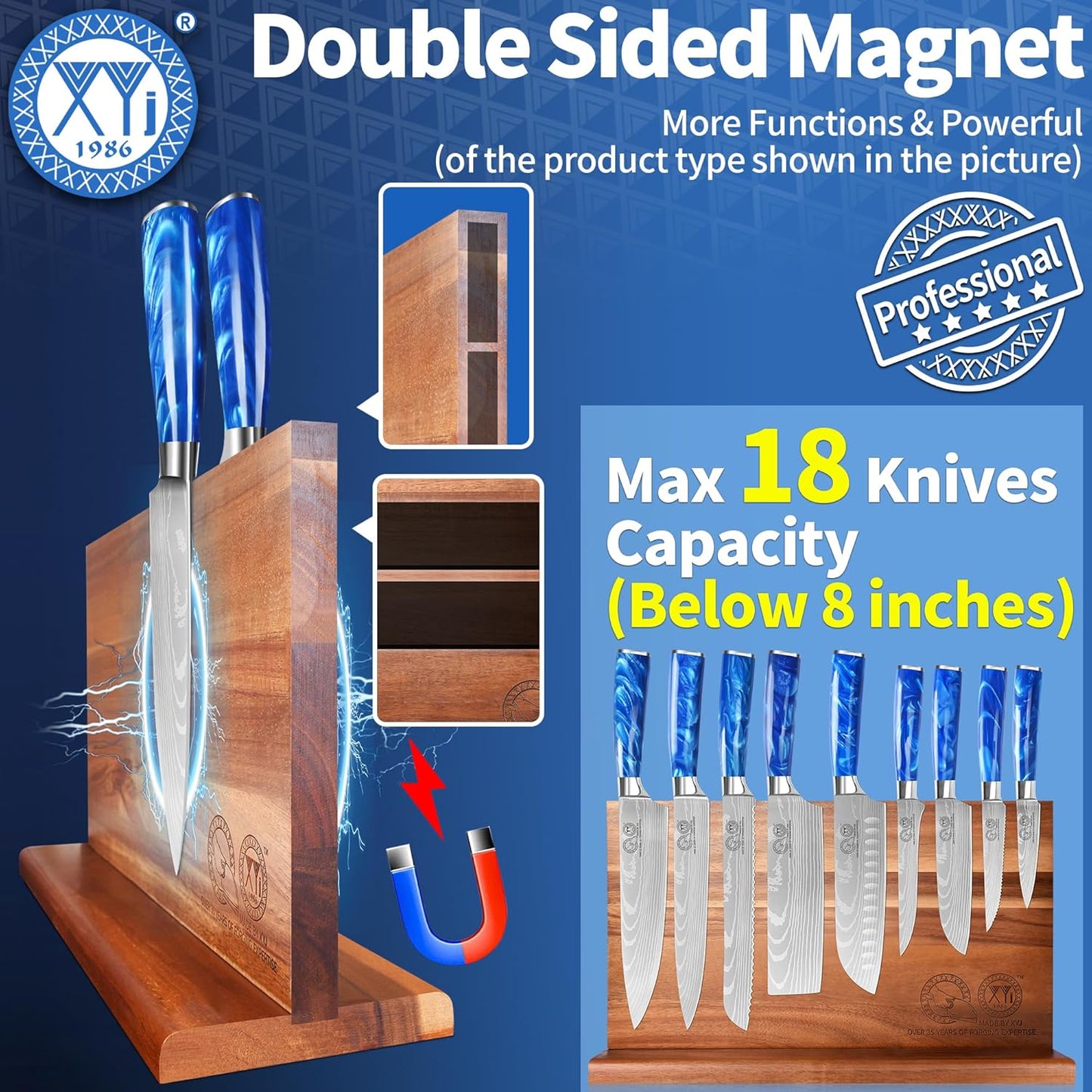 XYJ Kitchen Knife Block Set,Stainless Steel Knives Set with Magnetic Knife Block,Scissors,Gloves,Honing Steel,Japanese Style Paring Boning Steak Slicing Santoku Chef Knives,Resin Handle