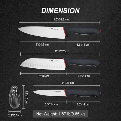 5-Piece Professional Kitchen Knife Set - 8" Chef, 7" Santoku, 5.5" Utility Knives, In-Drawer Knife Storage & Sharpener - Non-Slip Softgrip Handle for Home Kitchen