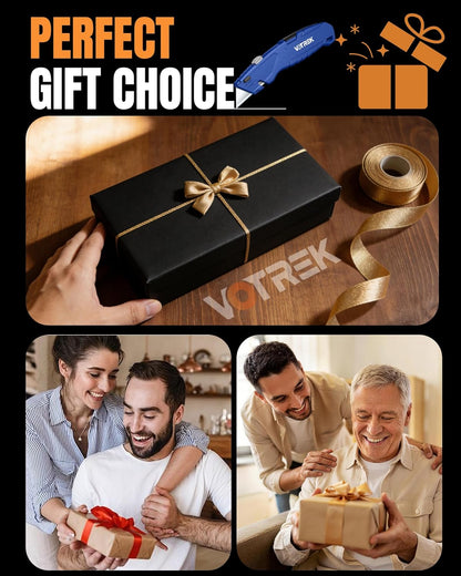 VOTREK® Box Cutter Retractable| Metal Utility Knife Set【Built-In Storage】 Tool-Free Quick Blade Change| Safety Lock| Extra 10 Sharp SK5 Blades| 2-Pack Heavy Duty Razor Knife for Cardboard & Plastic