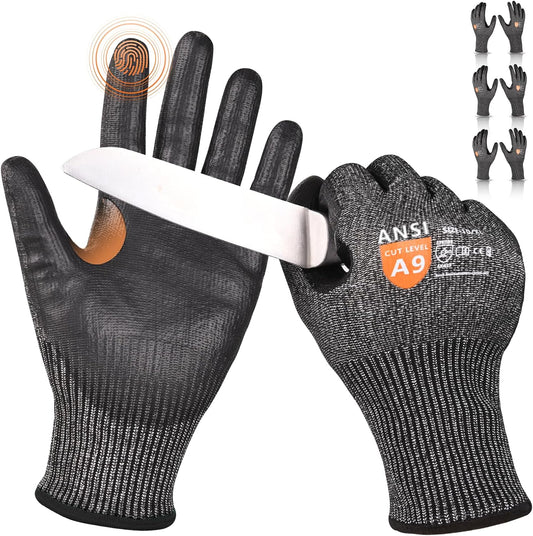 Donfri A9 Cut Resistant Work Gloves for Men, Safety Gloves for Men Touchscreen with Reinforced Thumb for Metal Glass Wood