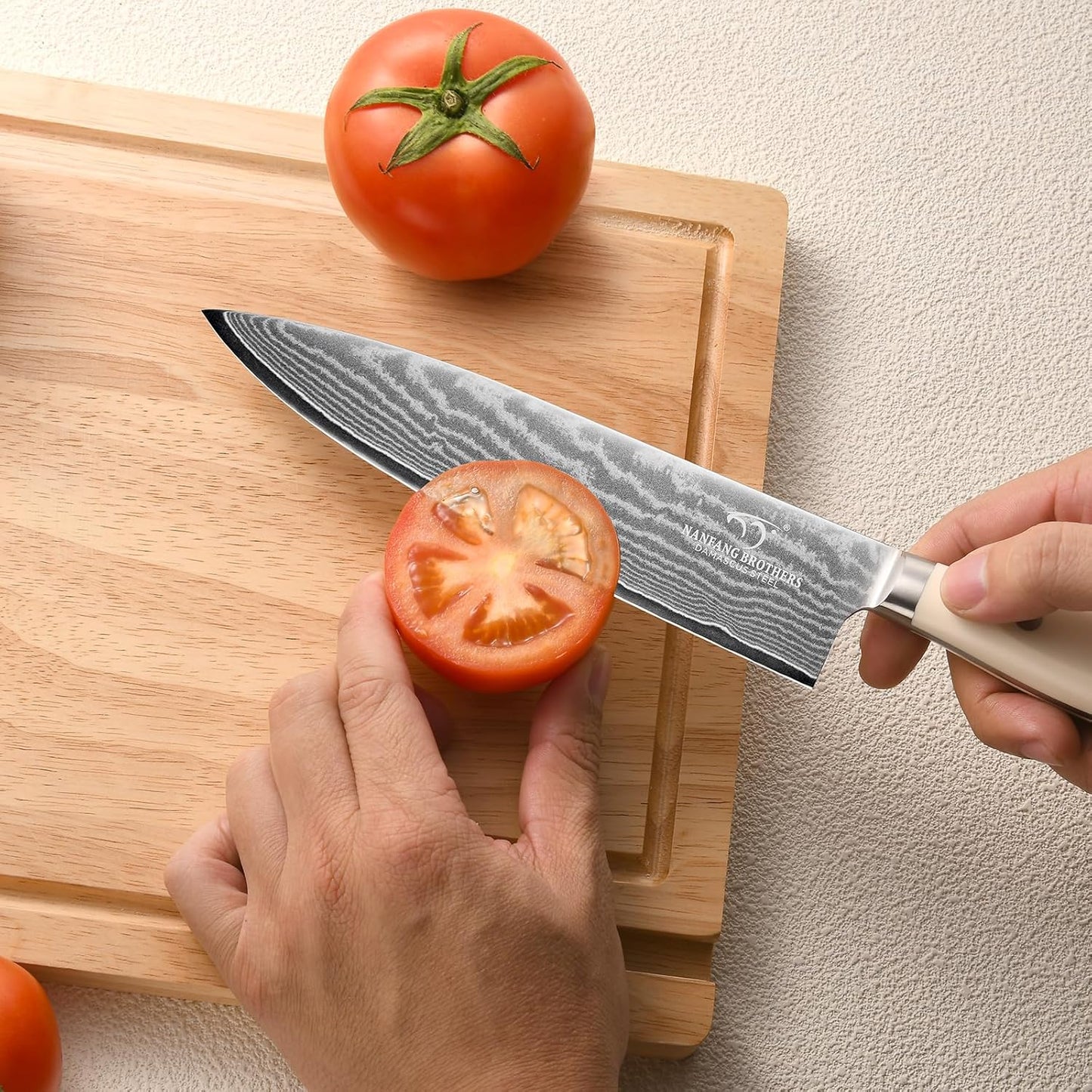 18 Pieces Damascus Kitchen Knife Set, 8 Piece Steak Knives, Non-slip ABS Ergonomic Triple Rivet Handle for Meat Fork, Knife Sharpener and Shears, 17 Slots Fraxinus Manchuria Knife Block (Grey)