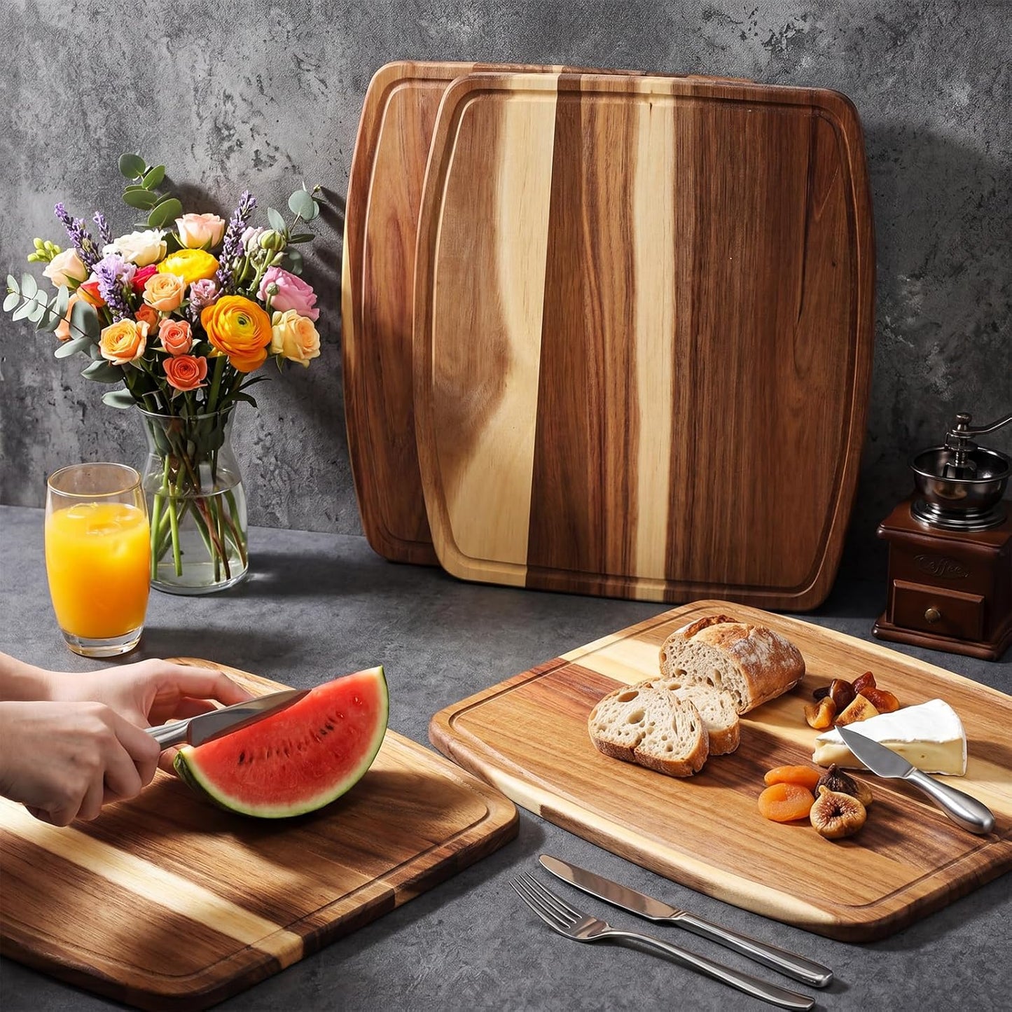 Kigley 10 Pcs Acacia Wood Cutting Boards Bulk for Laser Engraving Wooden Dinner Plates with Groove Chopping Charcuterie Board Carving Tray for Holiday Housewarming Party Gifts (8 x 10 Inch)