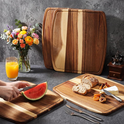Kigley 10 Pcs Acacia Wood Cutting Boards Bulk for Laser Engraving Wooden Dinner Plates with Groove Chopping Charcuterie Board Carving Tray for Holiday Housewarming Party Gifts (8 x 10 Inch)