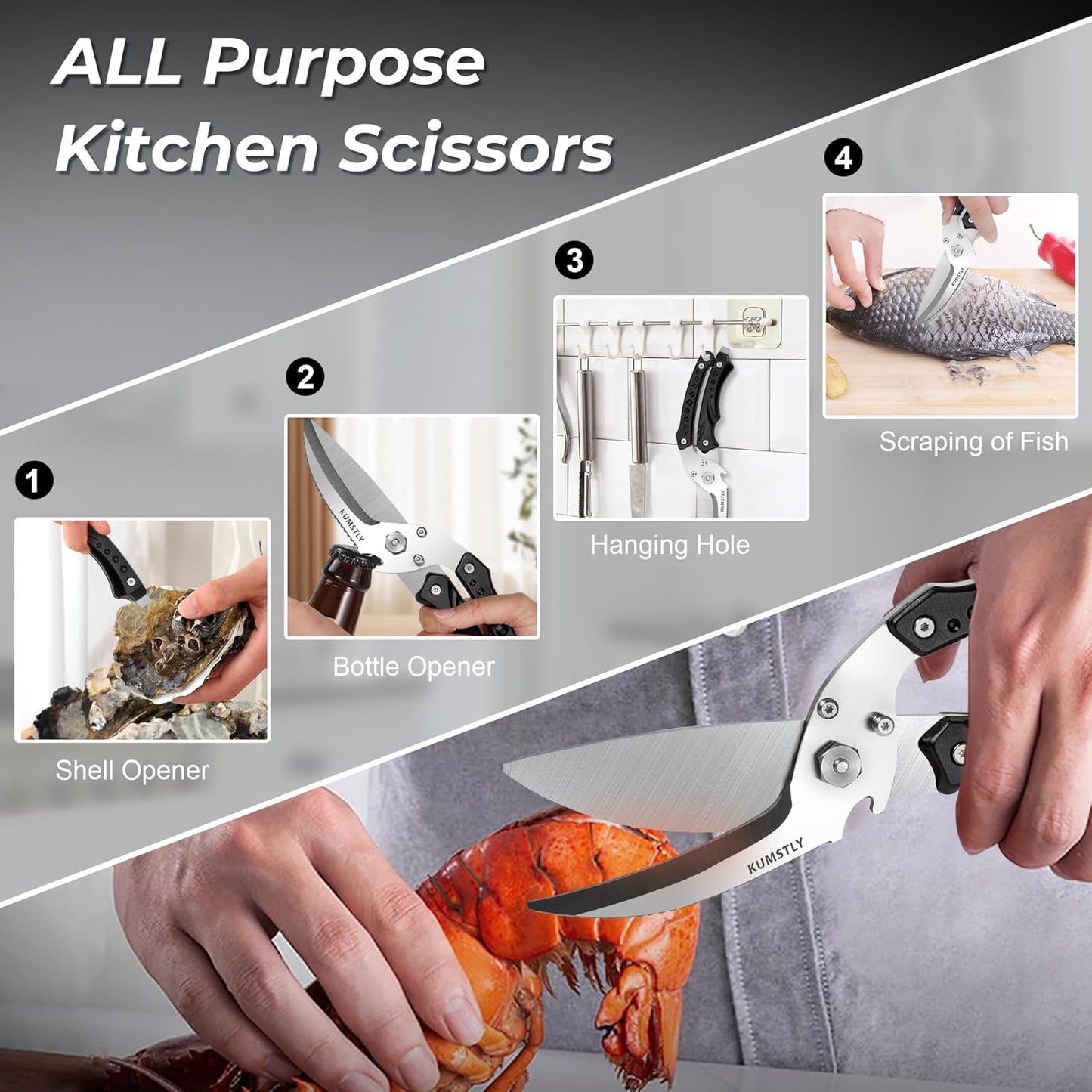 Kitchen Scissors All Purpose Kitchen Shears Heavy Duty for Cutting Chicken, Turkey, Meat, Bones, Vegetables Stainless Steel Spatchcock Shears Multipurpose Food Scissors