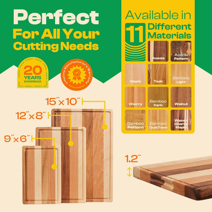 Riveira Walnut Cutting Board Set – Versatile And Durable: Set Of 3 Pcs Rectangular Wooden Cutting Board – Natural Wooden Cutting Boards For Kitchen – Complete Walnut Wooden Chopping Board