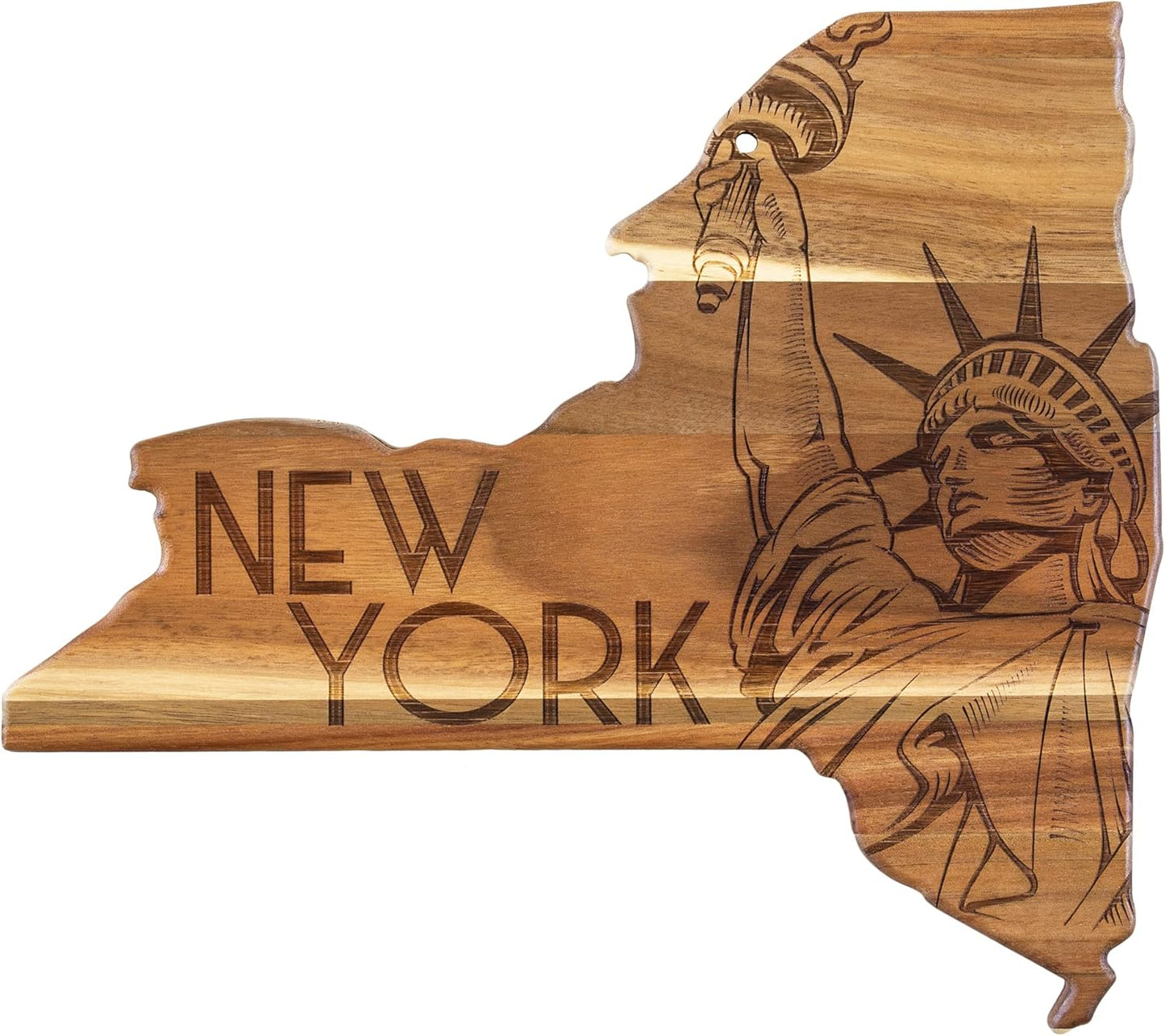Totally Bamboo Rock & Branch Origins Series New York State Shaped Cutting Board and Charcuterie Serving Tray, Includes Hang Tie for Wall Display