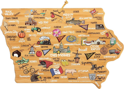 Totally Bamboo Tennessee State Shaped Cutting Board and Charcuterie Serving Platter with Artwork by Fish Kiss, Includes Hang Tie for Wall Display - Colors A