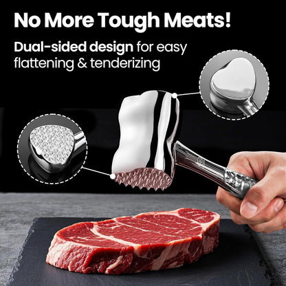 Stainless Steel Meat Tenderizer Tool, Premium Meat Mallet with Non-Slip Grip, Dual-sided Kitchen Mallet Ideal for Tenderizing Steak, Poultry & Chicken Cutlet, Dishwasher Safe with Lifetime Replacement