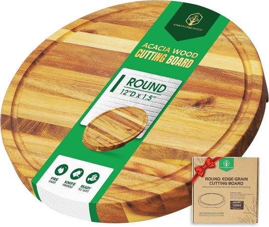 End Grain Acacia Wood Cutting Boards for Kitchen, 1.5 in Thick Butcher Block Construction for Stability, 15 x 10 in Medium Cutting Boards with Gift Box, Juice Groove and Handle