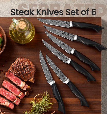 Knife Set, 15 Pieces Kitchen Knife Set with Built in Sharpener, High Carbon German Stainless Steel Knife Block Set, Dishwasher Safe, Mothers Day Gifts