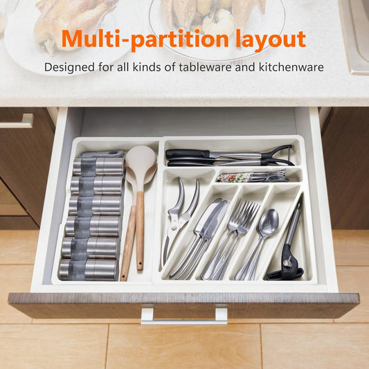 Li&Zhao Silverware Organizer - Expandable Kitchen Drawer Organizer Cutlery Drawer Organizer Flatware Organizer for Drawer Utensil Tray for Kitchen Plastic Silverware Holder for Spoons Knives Forks