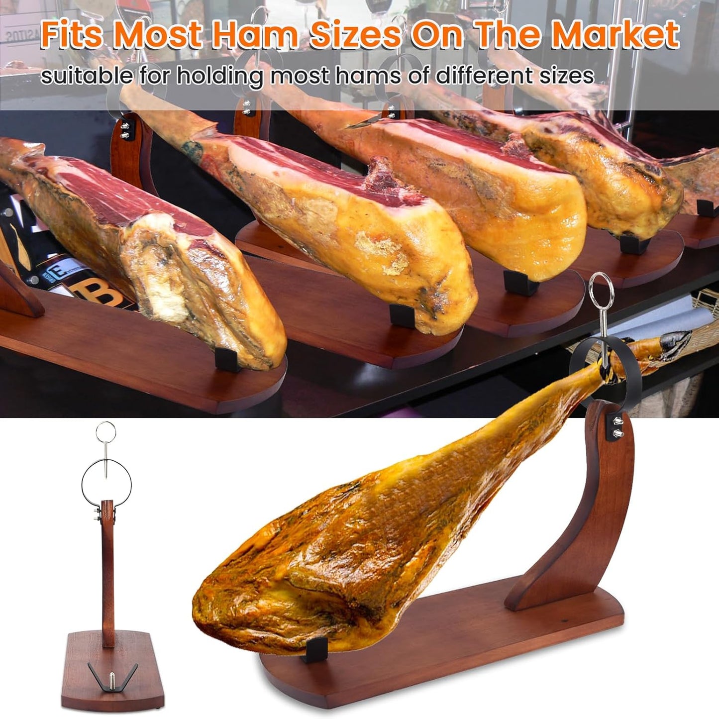 Ham Stand, Wooden Ham Stand, Ham Holder Stand for Carving Spanish Hams and Italian Prosciutto with Non-Slip Pads, Stable Sturdy Wood Board
