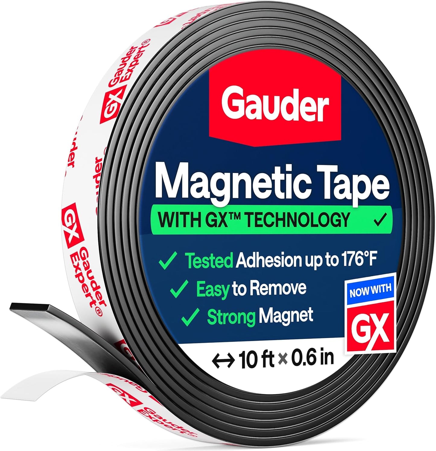 GAUDER Magnetic Tape Strong Self-Adhesive - Cut-to-Length Magnet Strip with High Magnetic Force - Heavy-Duty Adhesive Magnet Tape (10 ft x 0.6 in)