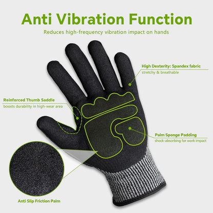 Impact Work Gloves for Men - ANSI Cut Level A5 with TPR Knuckle Guards & Shock Absorption, Nitrile Coated Palm for Maximum Grip, Heavy Duty for Construction, Warehouse, Auto Repair (2 Pairs XL)