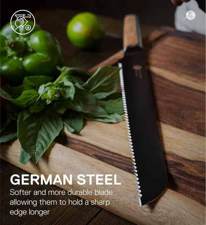 Everdure German Steel Professional Bread Knife, 10.55 Inch Serrated Edge Blade, Titanium Coated Blade with Pakka Wood Handle, Perfect Kitchen Knife for Slicing Bread Loaves, Bagels, Cake, and More