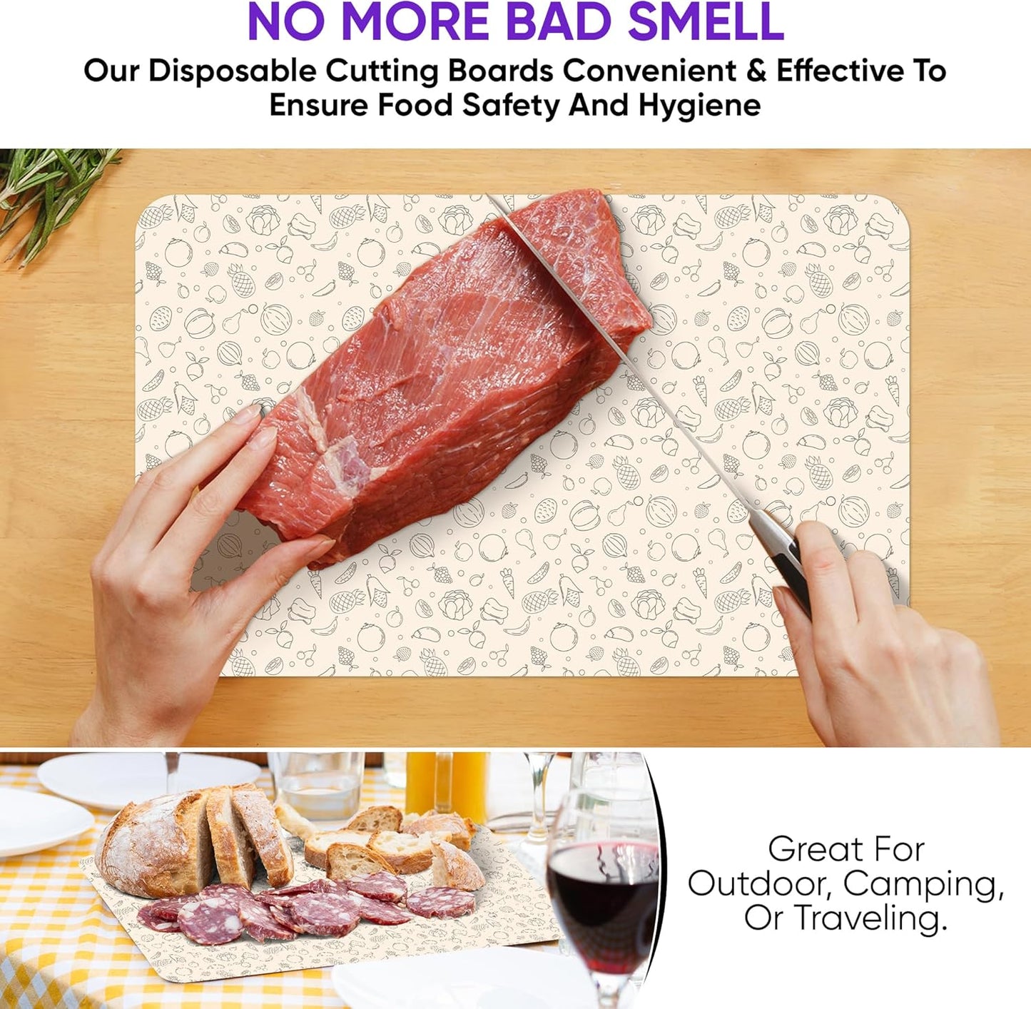 Purple Dot 30 Pc Disposable Cutting Board Sheets - Durable Chopping Board for Meat, Chicken, Fish, Vegetables; Large, Portable, Flexible Cutting Board Mats for Kitchen, Crafts and Art Project, Camping